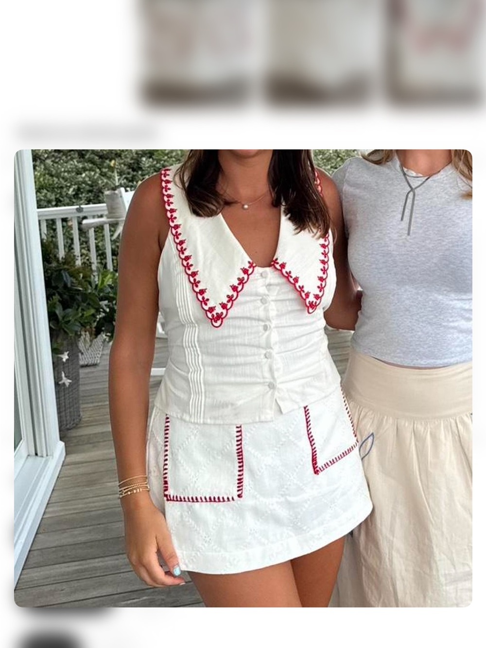 White Two-Piece Set with Red Trim
